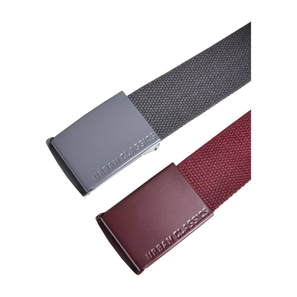 Urban Classics - Colored Buckle 2pack Canvas belt - Burgundy/Grey